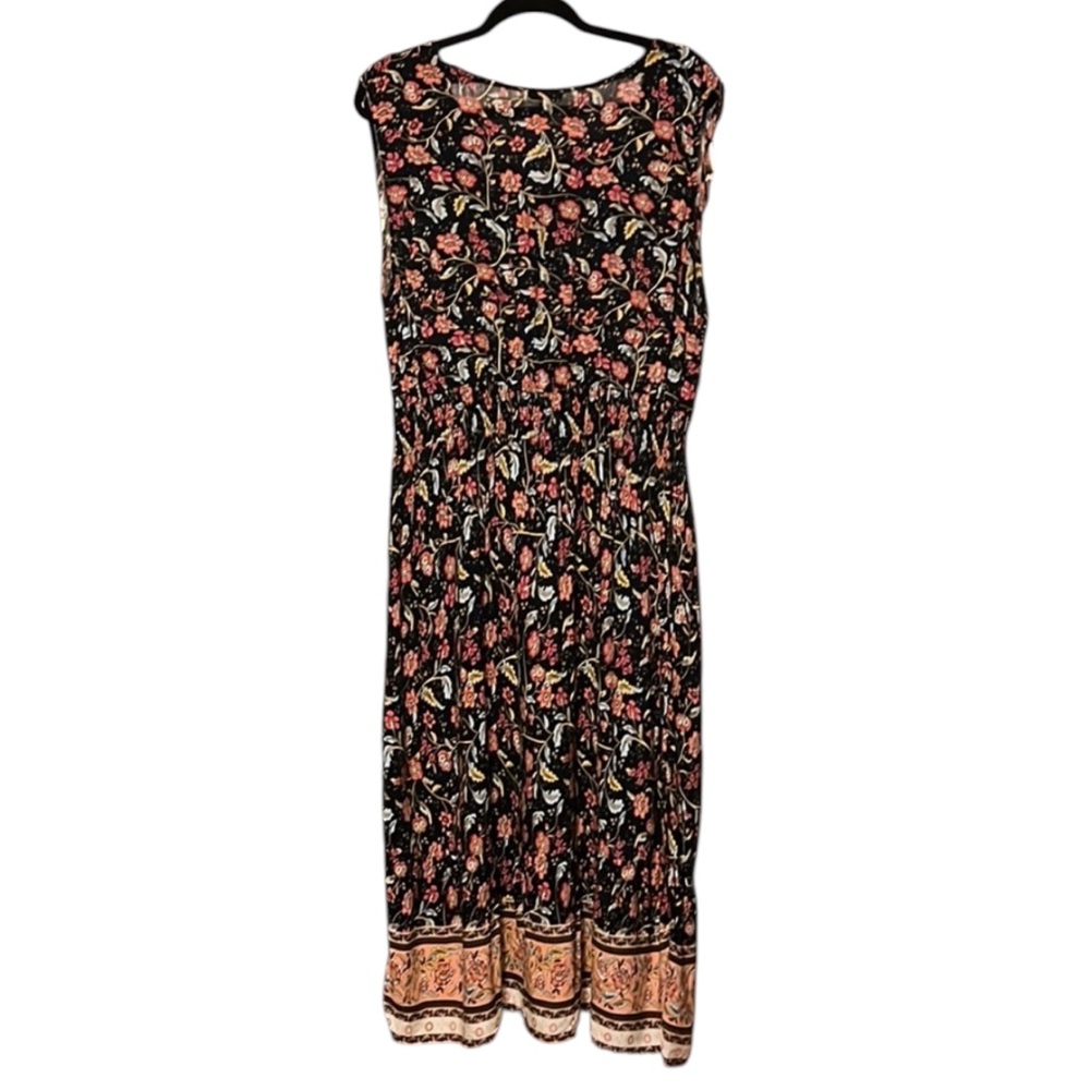 Pinup Fashion Summer Maxi Dress 2X Floral red black Boho Pockets EUC Cottagecore - Picture 3 of 7